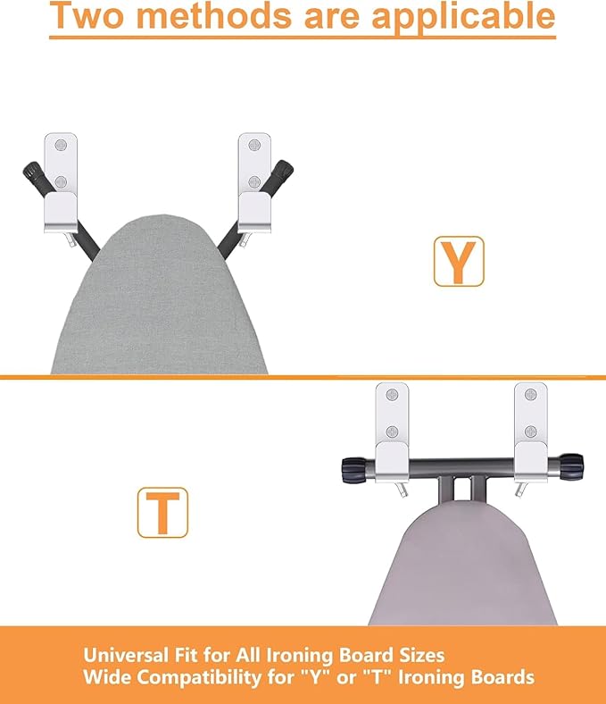 2PCS Ironing Board Wall Hook Modern Wall Mount Ironing Board Hanger for Laundry Rooms Rack Hanging Shelf Hanger Stainless Steel,Silver