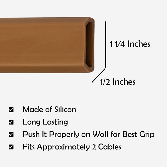 Rubber Bond TV Cord Hider Cable Protector - Strong Self Adhesive Wall Cord Cover Cable Hider - Low Profile Cable Management Wall Cord Concealer Cable Raceway (Brown, 10 Feet)