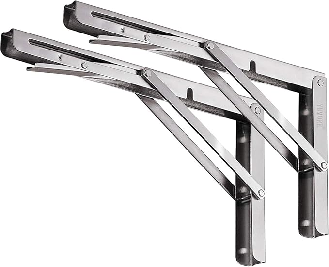 YUMORE Folding Shelf Bracket 14",Heavy Duty Stainless Steel Collapsible Shelf-Bracket Max Load 330lbs Wall Mounted Table Support Hinge for Space-Saving DIY Work Bench with Install Screws, Pack of 2
