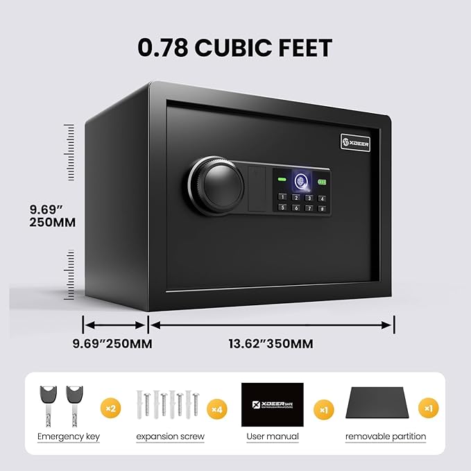 XDeer Biometric Safe Box with Fireproof Bag, Quick-Access Security Safe Box with Upgraded Fingerprint, Steel Handgun Safe Lock Box for Kid/Home/Office (0.78 Cu.Ft+ Bag)