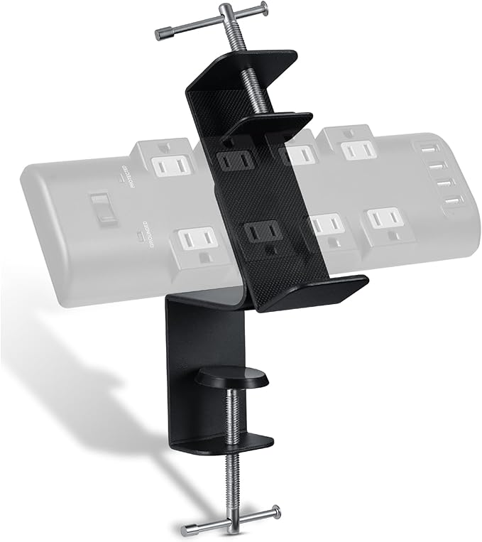 Desk Clamp for Power Strip - Removable Holder for Desk Edge - Sturdy Table Mount - Fits 2.55" to 4.13" Width - Black