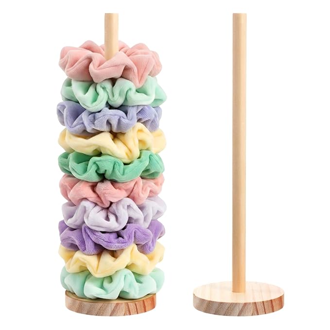 2 Pcs Scrunchie Holder Stand Hair Tie Organizer Vertical 15-20 Scrunchies Hairs Accessories Organizer Display Scrunchy Wood Hair Tie Holder Storage for Women Bathroom Bedroom Decor