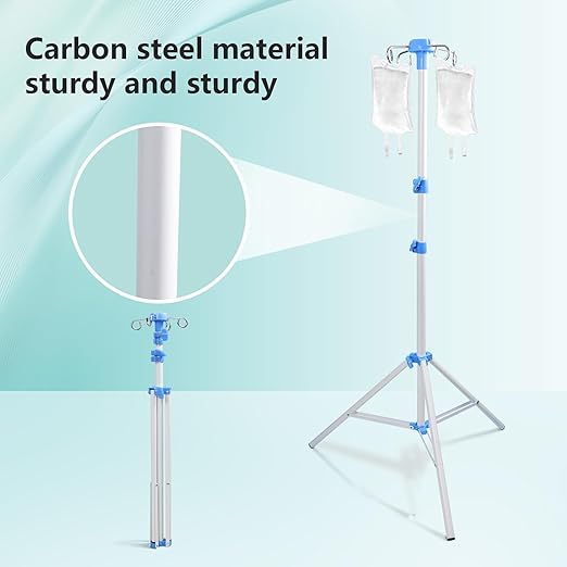 Lefeke IV Pole Portable for Traveling, Adjustable IV Stand with Hooks, Medical IV Drip Infusion Bag Holder, IV Fluids Floor Stand (White)