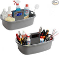 2 Pack Large Cleaning Caddy Portable Shower Basket Supply Organizer with Handle,Plastic Bucket Tool Storage,for Bathroom,Bedroom,Kitchen,Under Sink Storage (Grey)