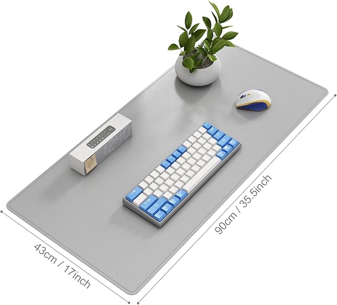 DAWNTREES Desk Mat Protector,PU Leather Desk Pad,Non Slip, Large Mouse Pad and Keyboard Mat, Waterproof Writing Pad for Office and Home (Light Gray,35.5''x16.9'')