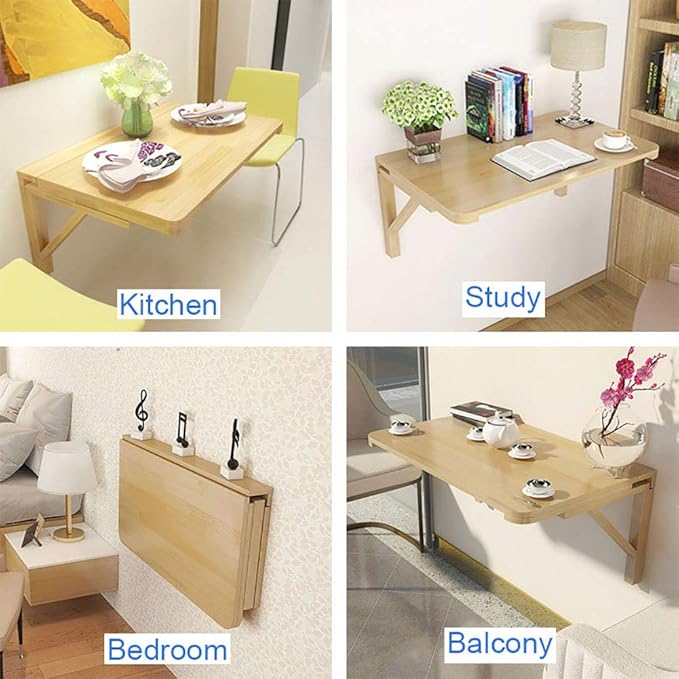 MM MELISEN Wood Folding Desk - Natural 29.5x19.6 Inch Wall Mount Fold-Down Table for Small Spaces. Perfect as a Kitchen prep spot, Craft Station, or Bedroom Desk. Easy Install, Sturdy, Folds Away