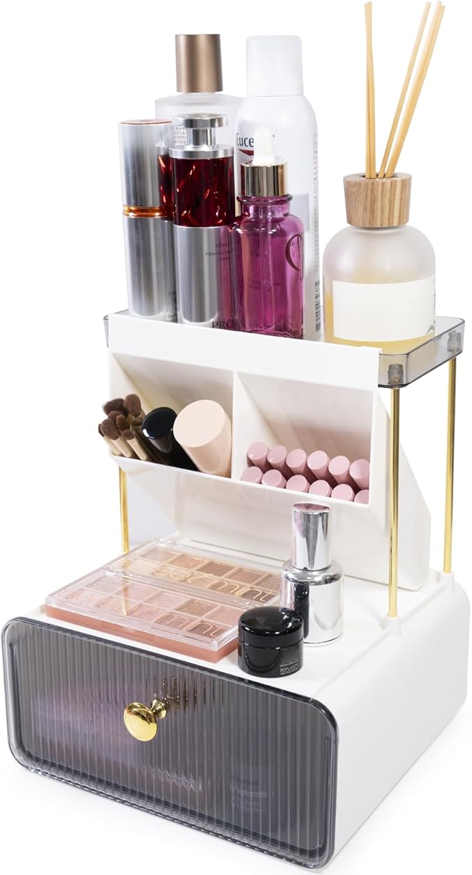 3-Tier Bathroom Makeup Organizers and Storage, Makeup Vanity Organizer, Bathroom Countertop Organizer, Makeup Brush Holder, Desk, Perfume, Cosmetic, Office, Nailpolish, Jewelry and Skincare Organizers