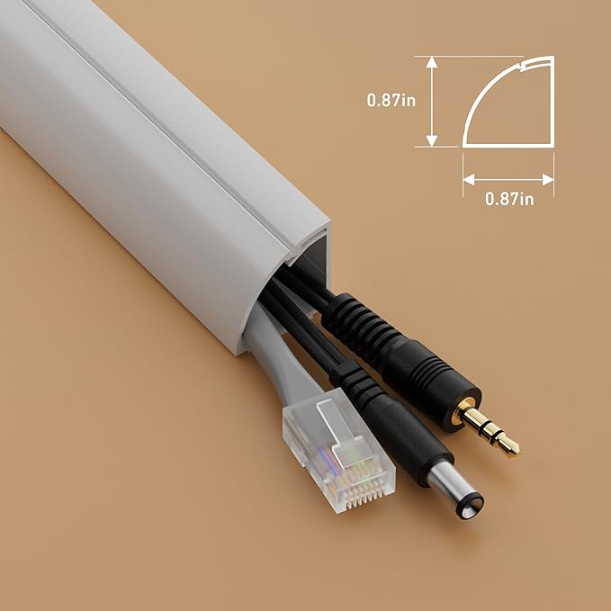 D-Line 30ft White Corner Cable Concealer Multipack, Floor Wire Hider, Quarter Round Cord Cover, Organize Cords in Corners, Floor Molding - 6X 5ft Lengths & Accessories