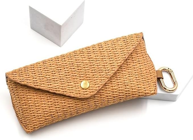 Glasses Case - Woven Straw Style Soft Box with Hook | Portable Eyewear Holder for Sunglasses, Reading Glasses, Contact Lens Accessories, Purse, Car, Desk, Nightstand, Drawer, Travel