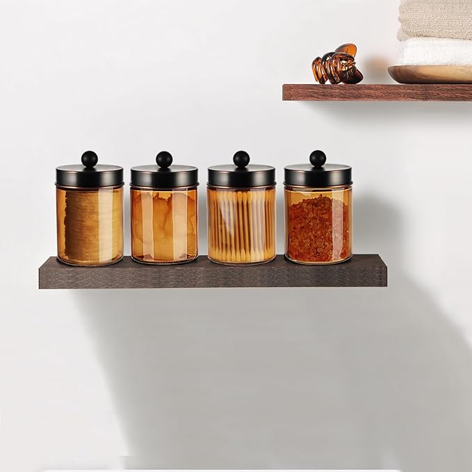 Amolliar Bronze Glass Apothecary Jar With Metal Lid & Stickers, Bathroom Qtip Dispenser Storage Canister, Perfect for Cotton Balls, Cotton Swabs, Makeup Pads, Bath Salt, Floss 1 Pack(ORB)