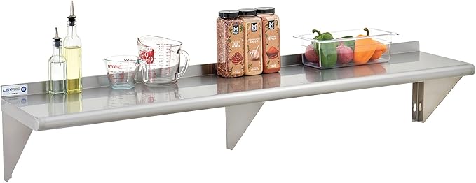Commercial Wall Shelf - 505 lb. Weight Capacity, 84" W x 15" D, NSF Solid, Stainless Steel (29N-023)