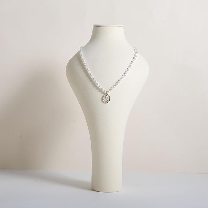 GemeShou Beige necklace hanger jewelry organizer, Velvet jewelry display stand necklace holder, jewelry mannequin bust for boutique store【Beige-Medium height 11.8 inch】