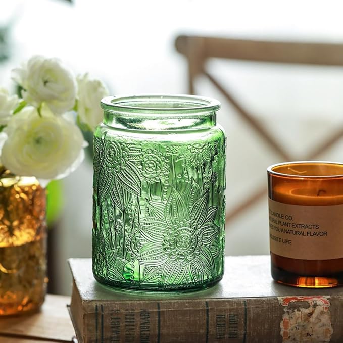 ANSQU Set of 2 Glass Jars with Lids, 23.7 FL OZ Vintage Glass Storage Jars, Cookie Jar Sugar Container for Kitchen Counter, Pantry, Candy Jar with Lid (Green, 2Pack)
