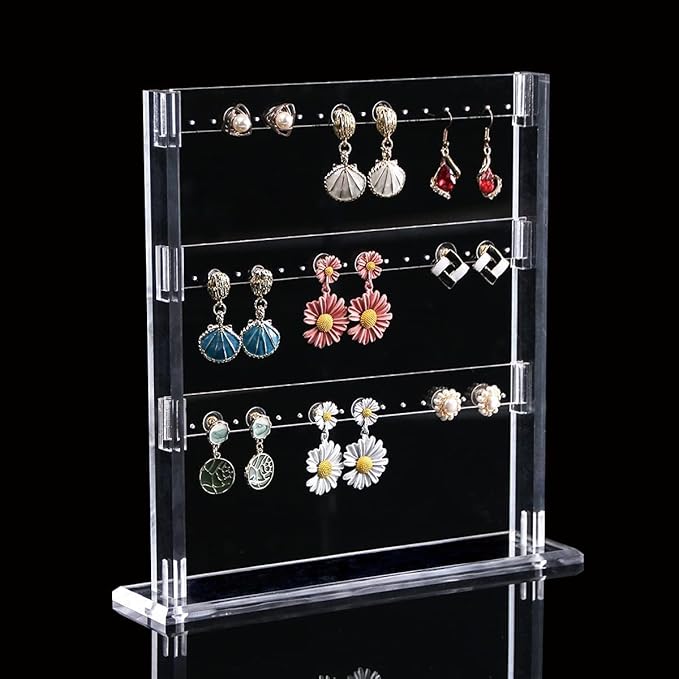 Coward Acrylic Earring Holder Stand, Tabletop Earring Jewelry Easel Display, Earring Jewelry Holder Organizer for Home Use or Store Selling Show (3layer)
