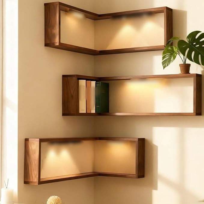 Modern Corner Storage Shelf,Wall-Mounted Living Room Decor Rack,3-Tier Shelf Display Rack Without Lights,Easy Assembly Corner Shelfs for Corners Organize Figurines Collectibles