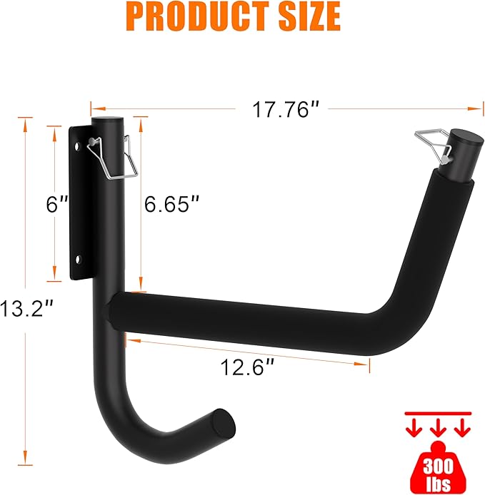 Kayak Wall Rack 2 Pack, Heavy Duty Kayak Hooks for Garage Wall Mount Storage, 300 LB Capacity Kayak Wall Hanger with Fixing Straps and Paddle Board Holder for Kayak, Canoe, Ladder, Surfboards