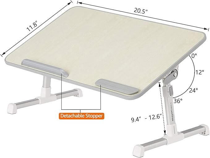 Amazon Basics Adjustable Tray Table Lap Desk Fits up to 17-Inch Laptop, Medium, 12"x20", Cream