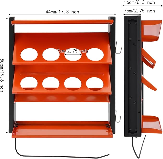 Spray Can Holder, Spray Paint Can Holder Wall Mount, Paint Can Storage Rack for Shop and Garage, Heavy Duty Painting Bottle Organizer, 8 Holes & 2 Shelf, Orange