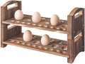 Wooden Egg Holder 2 Layer Rack Holders Countertop Stackable Quail Egg Sorter Storage Trays Organizer Display Stand Kitchen Rack Fits Duck, Turkey, Chicken Eggs,up to 36 Eggs, 2 Tier-Brown