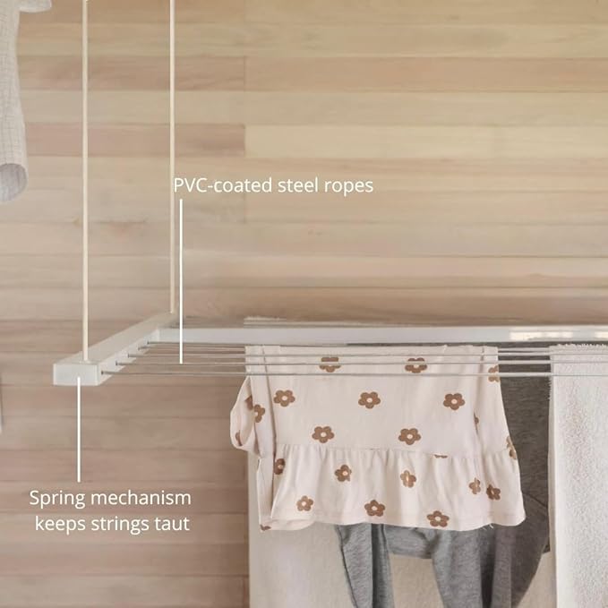 Ceiling Mounted Pulley Drying Rack – Medium Aluminum Clothesline for Everyday Laundry – Compact, Space-Saving Design (55.12" x 23.6")
