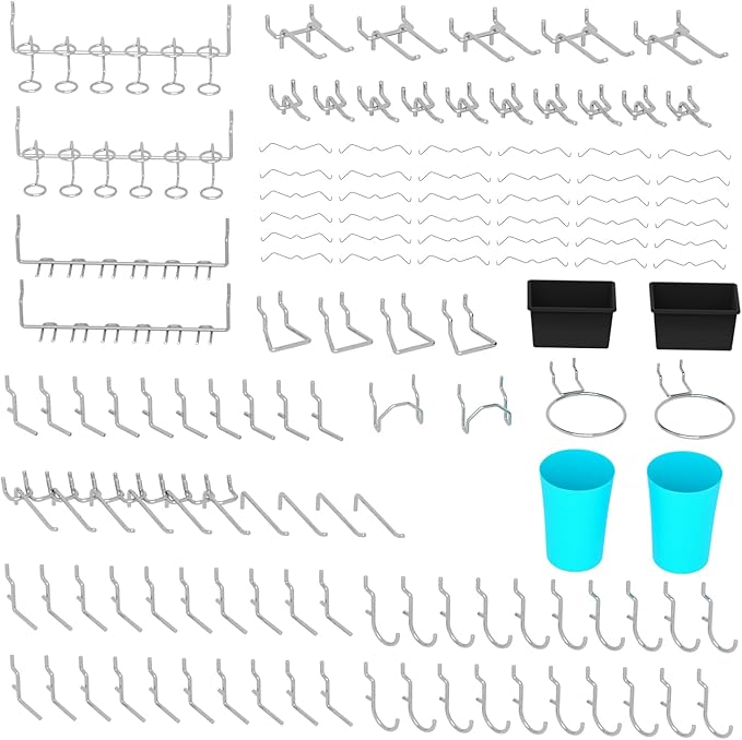 157 PCS Extra Thick Pegboard Hook Set, Metal Pegboard Accessory Organizer with Storage Bins and Peg Locks, Fits 1/4 Inch Pegboard Only, Ideal for Tools, Garage and Workshop Storage (Silver)