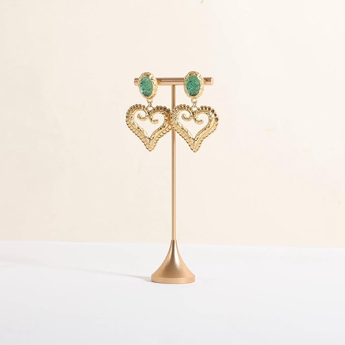 GemeShou Single Gold Earring T bar Stand, Metal earring display holder for show, Small jewelry studs hanger for Online store Photo Shoot【Gold-Cone Base Height 5.8"】