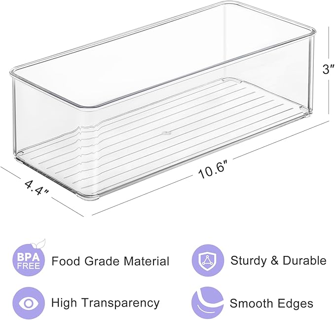 Hudgan 4 Pcs Storage Container Breastmilk for Fridge, Clear Organizer Bins for Milk Bags, Plastic Storage Bins for Freezer, Pantry, Bottles Bathroom, Vanity, Drawer and Yogurts