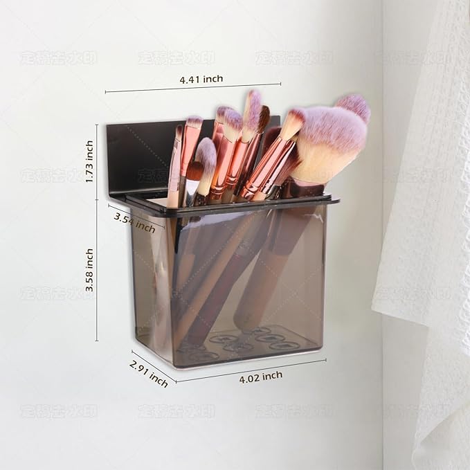 Toothbrush Holder Toothpaste Holder with Wall Mounted Metal Frame & Plastic Black Bathroom Organizer with Tape for Bathroom Toothbrush Toothpaste Floss Makeup Brush Razor - one Pack