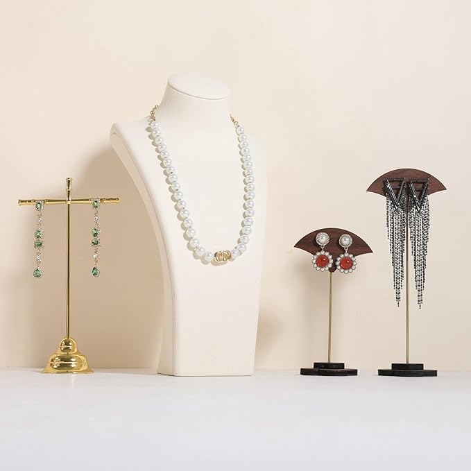 GemeShou Beige necklace storage organizer for sale, Velvet necklace holder stand, jewelry bust display stands, Jewelry Mannequin for Countertop, Showcase【Beige-Medium height 10.43 inch】