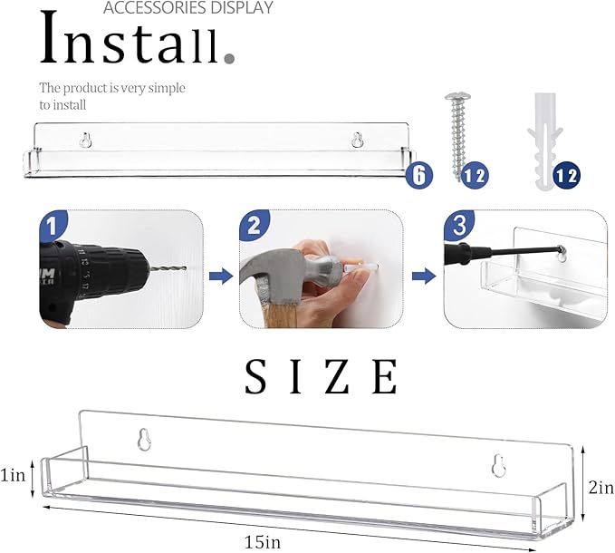 6Pcs/Set Acrylic Nail Polish Rack Wall Mounted,Lipstick Essential Oil Bottle Holder Organizer,Nail Paint Display Stand Shelf for Storage