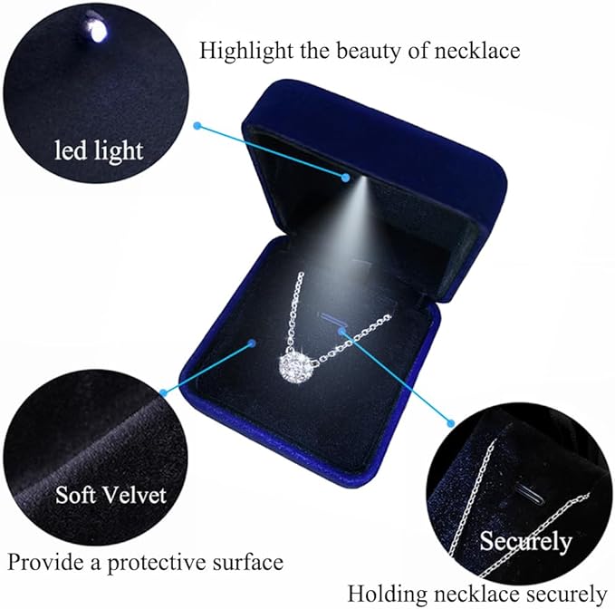 GBYAN Pendant Necklace Box with LED Light, Necklace Gift Box Velvet Jewelry Display Case for Proposal Engagement Wedding and Birthday,Blue