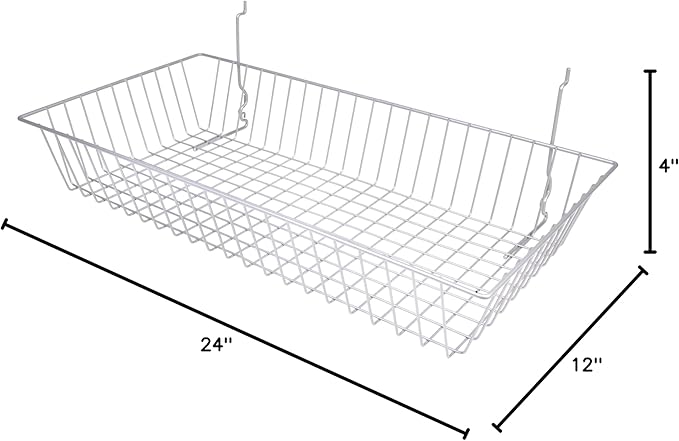 Only Garment Racks #5624C (Pack of 6) Chrome Wire Baskets for Grid Wall, Slat Wall or Pegboard - Merchandiser Baskets, Chrome Wire Basket 24" L x 12" D x 4" H (Set of 6) (Pack of 6)