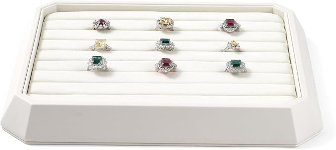 Premium PU Leather Stackable Jewelry Ring Display Tray Ring Earring Display Holder Organizer Showcase(Beige)