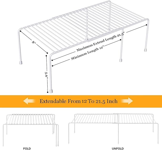 Expandable Cabinet Storage Organizer Shelf, Freezer Shelf Kitchen Cabinet Pantry Spice Rack for Plate Cup Organizer with Scratch Resistant Feet, 2 Sets