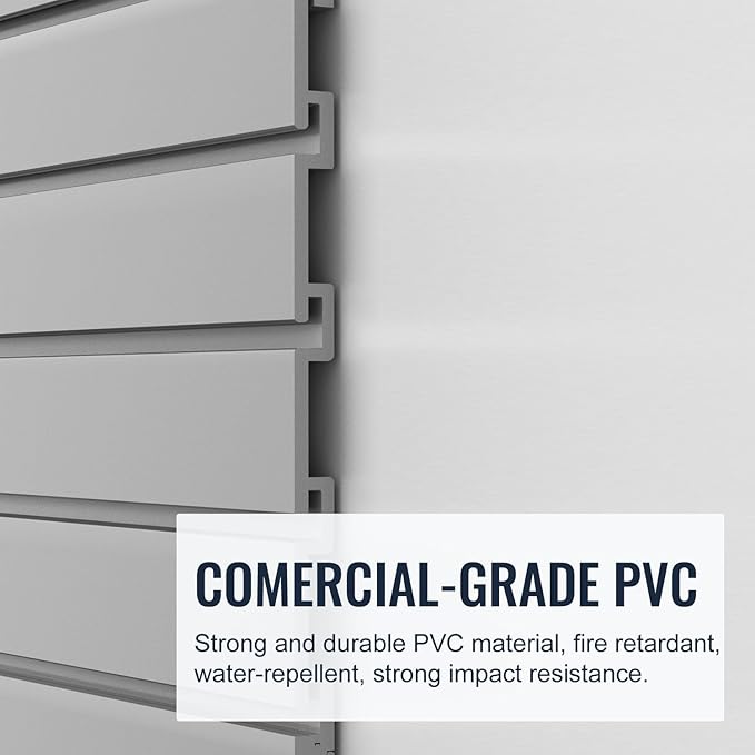 Slatwall Panel Garage Organizer PVC Slatwall Heavy Duty Wall Mounted Rack, Interlocking Slat Wall Panels for Tool Organization Peg Board(Grey 4 x 8 ft)