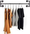 54” Wall Mounted Clothes Rack, Industrial Pipe Black Iron Garment Bar, Heavy-Duty Detachable Clothing Rod, Multi-Purpose Metal Wall display Hanging Pole for Closet Storage, Laundry Room 4 Base