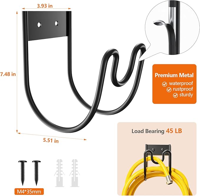 Garden Hose Holder Wall Mount, Multipurpose Outdoor Metal Hose Hanger Holders for Garden, Yard, Garage Accessories