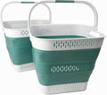 SAMMART 40L (10.5 Gallon) Collapsible Plastic Laundry Basket with Handles - Foldable Pop Up Storage Container/Organizer - Portable Laundry Hamper - Space Saving (2, White/Celadon Green)
