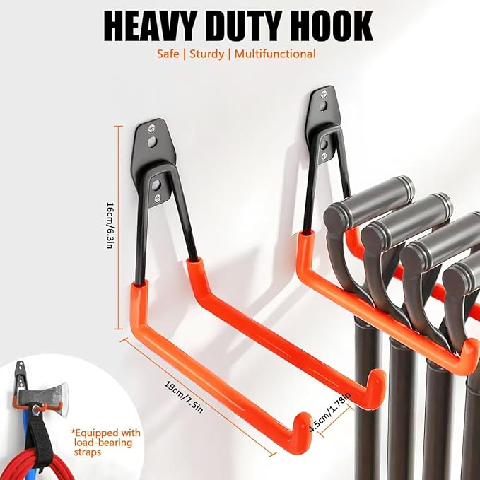 Heavy Duty Garage Storage Hooks,2 Pack Utility Steel Garage Tool Organizer Wall Mount for Hanging Power and Garden Tools Ladders Hoses Bikes Ropes & Bulk Items
