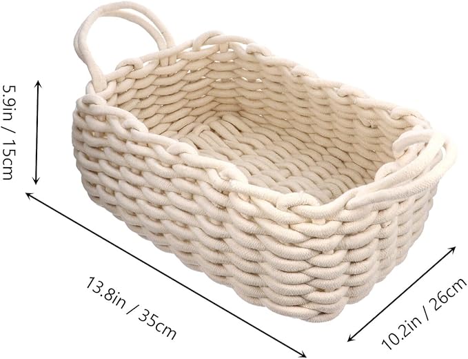 Uonlytech Decorative Cotton Storage Basket with Handle for Nursery and Snacks Large Woven Organizer for Home Multifunctional Storage Bin for Pantry Bedroom and Craft