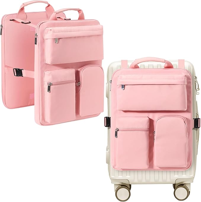 Over Luggage Organizer Bag for Suitcase with Multi Pockets, 16” Laptop Bag with Handle,Portable Travel Organizer Bags for Luggage with Adjustable Straps,Tote Carry Bag for Women Men(Pink)