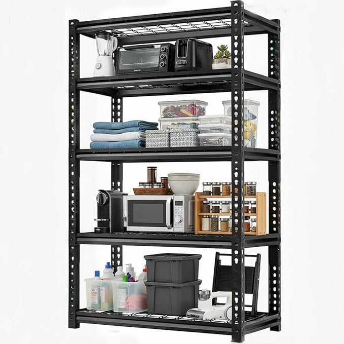 Storage Shelving Unit Height Heavy Duty Garage Shelves Metal Utility Rack for Kitchen Pantry Basement Pantry Warehouse Laundry Black 72" H x 36" W x 16.1" D