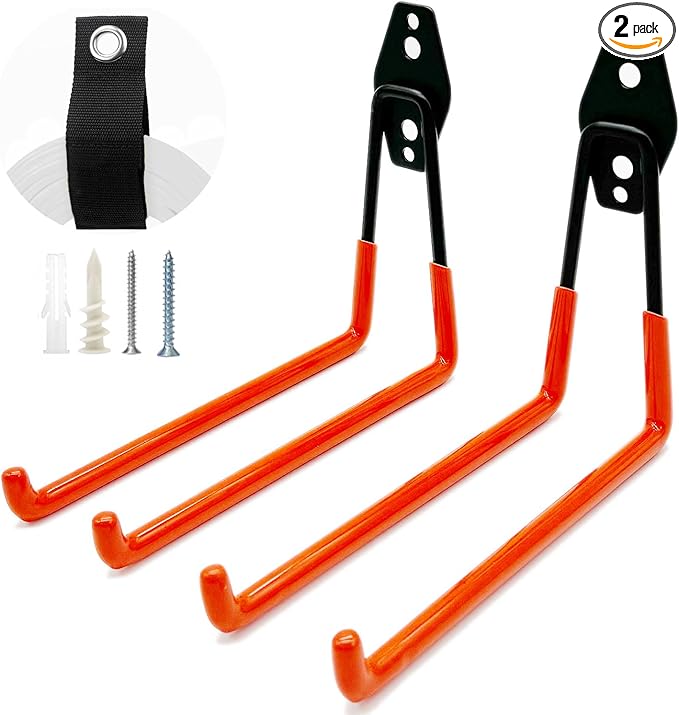 Heavy Duty Garage Storage Hooks,2 Pack Utility Steel Garage Tool Organizer Wall Mount for Hanging Power and Garden Tools Ladders Hoses Bikes Ropes & Bulk Items