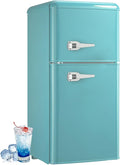 Retro Mini Fridge 3.5 Cu. Ft. Apartment Size Refrigerator with Freezer, 7-Level Adjustable Thermostat Small Retro Refrigerator with Freezer 2-Door Vintage Compact Fridge for Dorm Office RV, Mint Blue