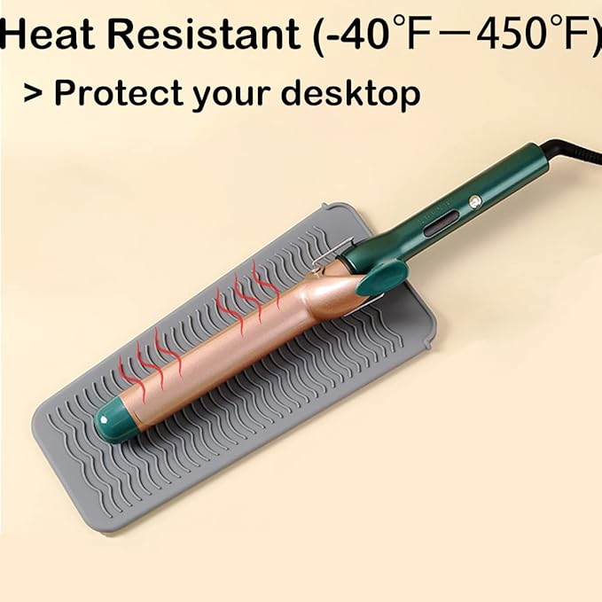 2 Heat Resistant Silicone Mat with Hanging Hole, Straightener Heat Resistant Travel Mat & Pouch for Curling Iron, Flat Iron and Other Hot Hair Styling Tools, 11 x 5 in, Gray