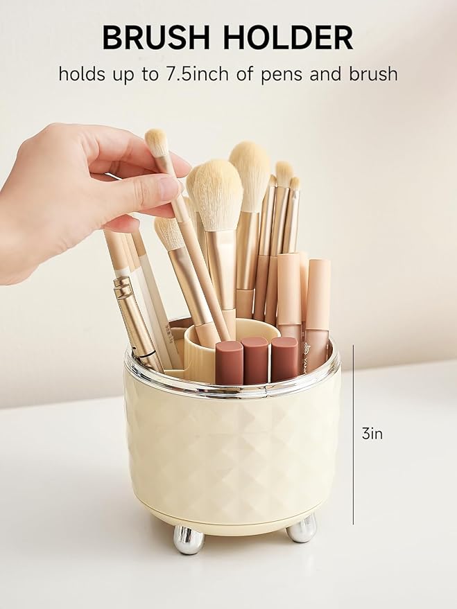 Makeup Brush Holder with 5 Slots, 360 Rotating Makeup Brush Organizer, Brushes Cup for Cosmetics, Nail Polish, Bathroom Vanity