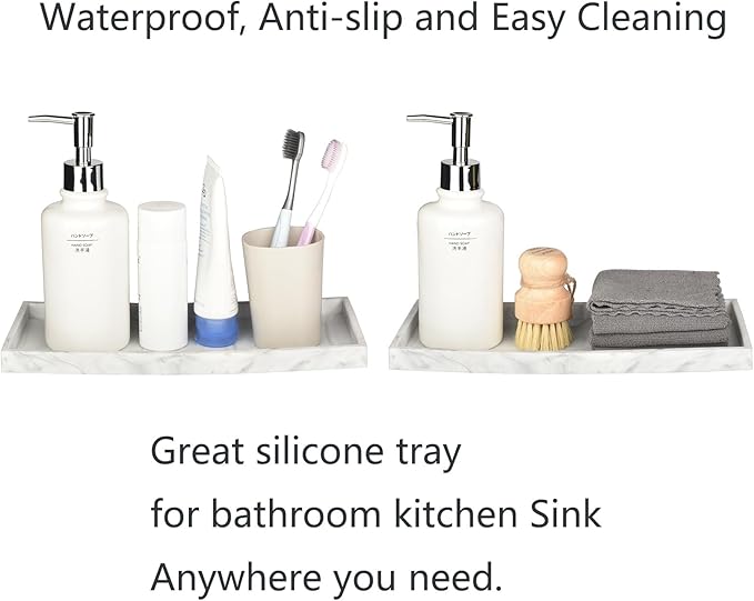 DNC Silicone Bathroom Vanity Tray for Counter, 7.9" Small Kitchen Sink Soap Tray for Dish Holder Dispenser Countertop Toilet Tank Desk Organizer