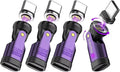 USB C Magnetic Adapter 240W, Can Be Type-C Cord Into Right Angle Magnetic USB C Charging Cable, Magnet Charger USBC 90 Degree Adapter 180 OTG Tips for iPhone 17/16/15 Tablet(4 Pack Purple)