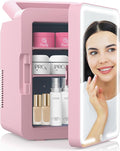 advwin 12L Mini Skincare Fridge with Dimmable LED Light Mirror, Makeup Fridge for Cooler & Warmer, Cosmetics, Beauty, Food & Drinks, Portable Small Refrigerator for Bedroom, Office, Dorm (12L pink)