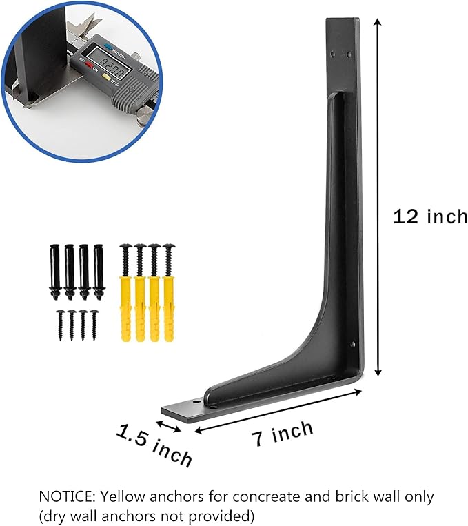 12"x 7"Shelf Bracket ,L Shelf Brackets,max Load 300lbs, Vertical Angle, Premium Alloy Metal Heavy Duty Shelf Bracket, high Strength Mounting Hardware , countertop Support, Pack of 4. (12INCH x 7INCH)
